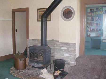 wood stove in living room