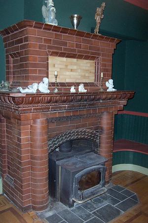 Molded brick fireplace