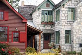 Carriage house (l) and granite addition (r)