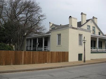 A close-up of the mid-19th century brick addition