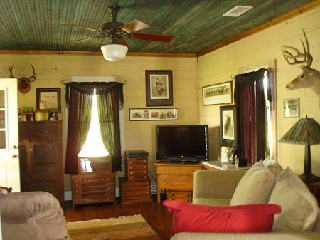Living Room with Bead Board Ceiling