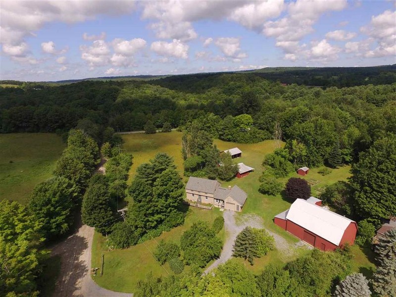 Aerial Photo of home, barns, outbuildings, garden & pasture