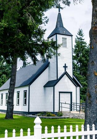 Front angle view of church 